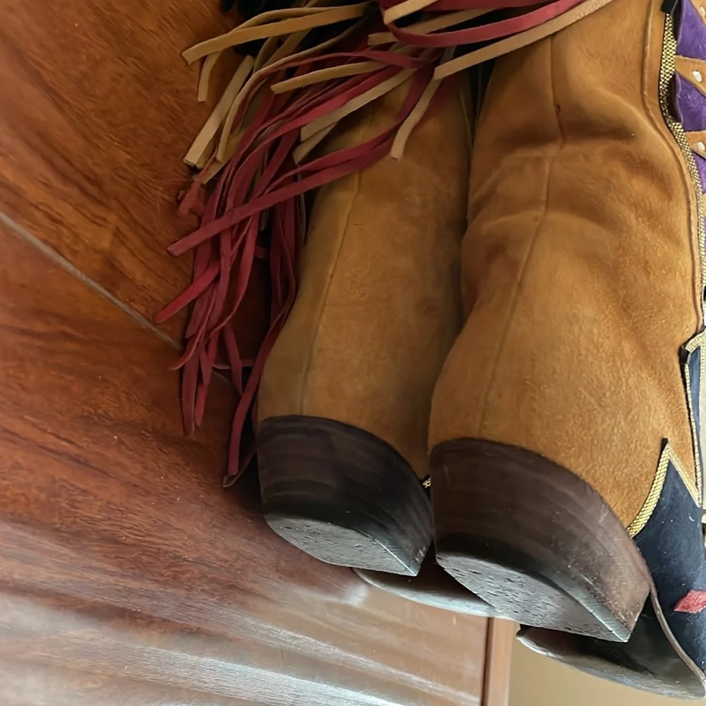 EL VAQUERO Suede Fringed High Boots Well Loved Size 6 - Picture 9 of 10